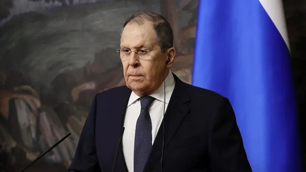Rusya Dışişleri Bakanı Sergey Lavrov’un bir basın toplantısındaki görüntüsü.
