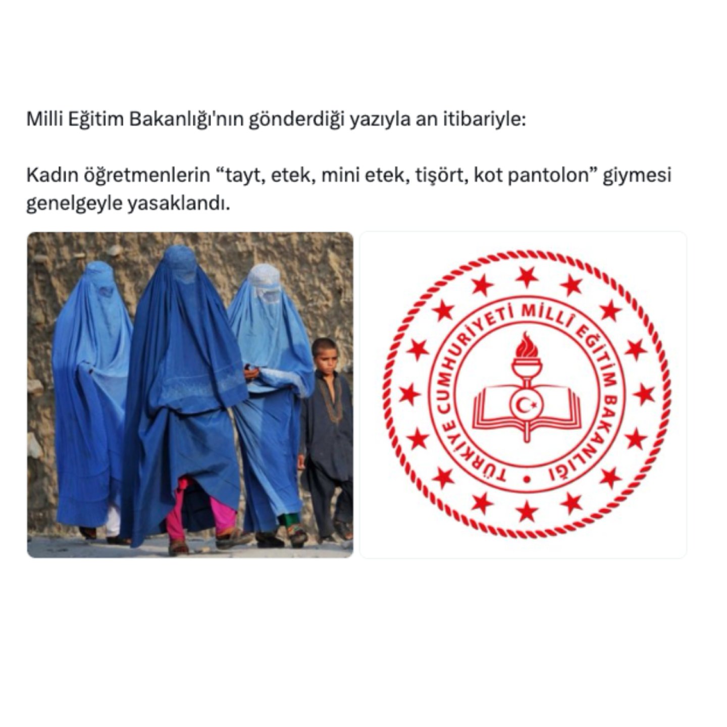 Social media post claiming that some clothing items were banned for female teachers with the MEB circular.