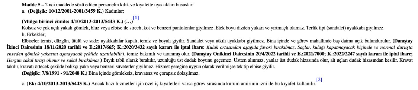 The article regarding female personnel in the Regulation on the Dress Code of Personnel Working in Public Institutions and Organizations.
