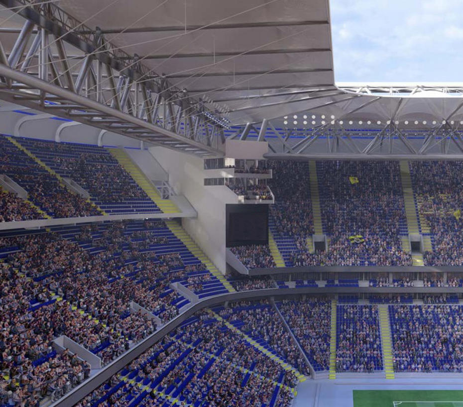 Le projet préparé pour le stade de Fenerbahçe montre les tribunes, la structure du toit et les tribunes remplies.