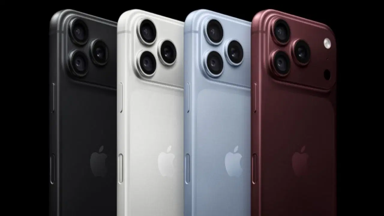 Modèles iPhone 18 Pro en noir, argent, bleu glacier et bordeaux.
